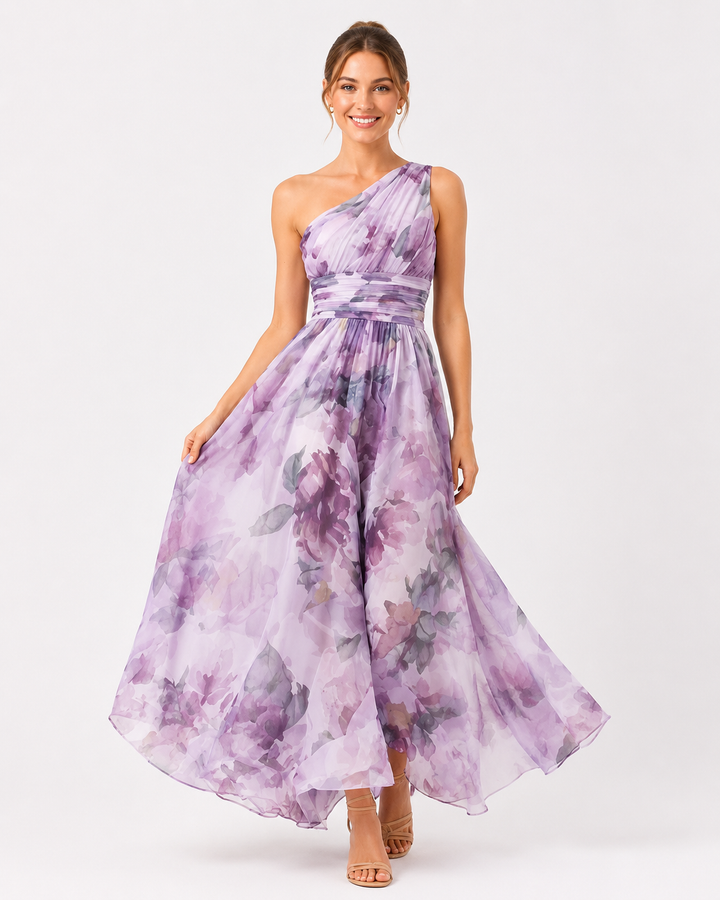 Robe maxi bohème d'été pour femme, élégante, épaule dénudée, imprimé floral éclatant.