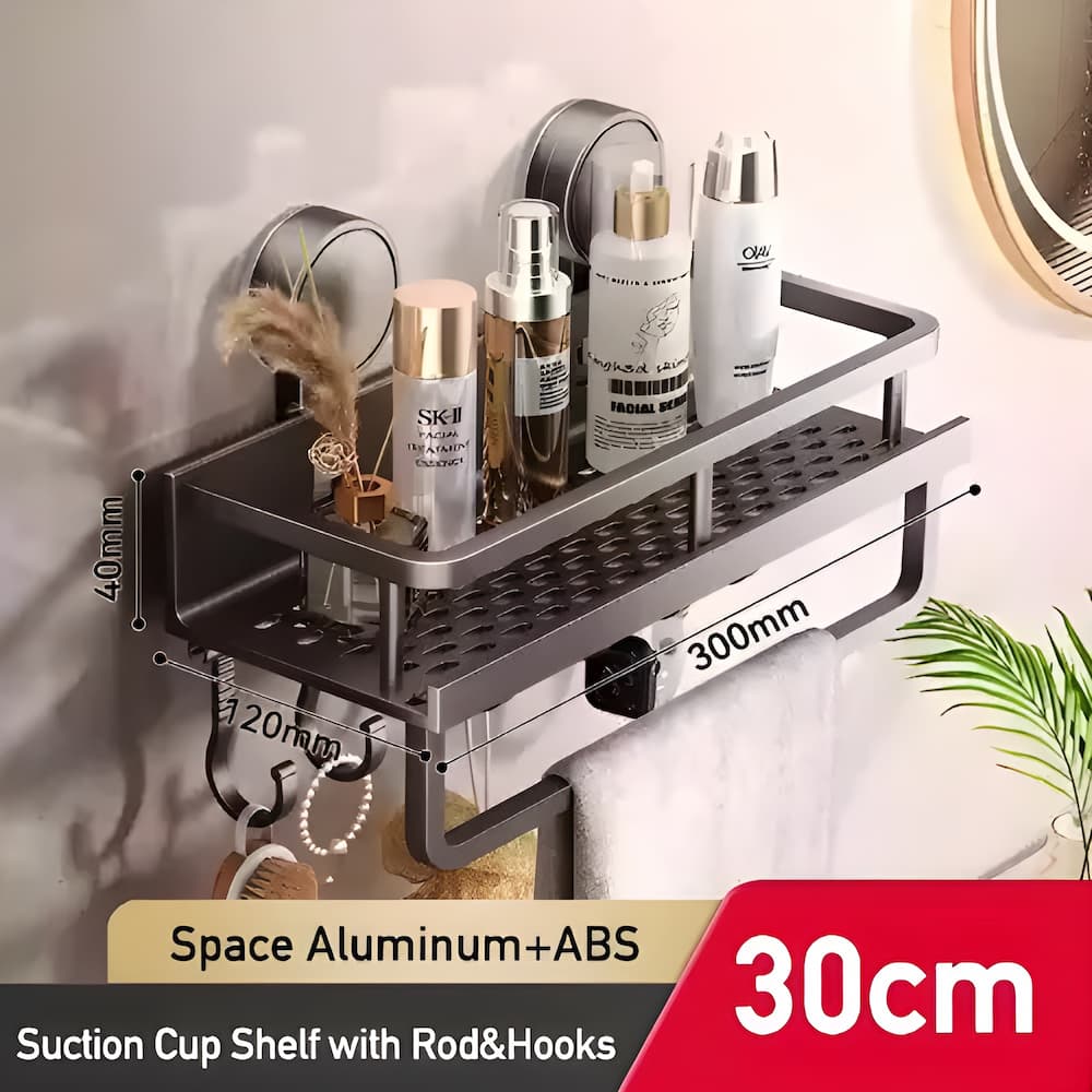 Fixation ventouse ultra-forte pour organisateur de douche Shelfy, supporte vos produits de salle de bain en sécurité.
