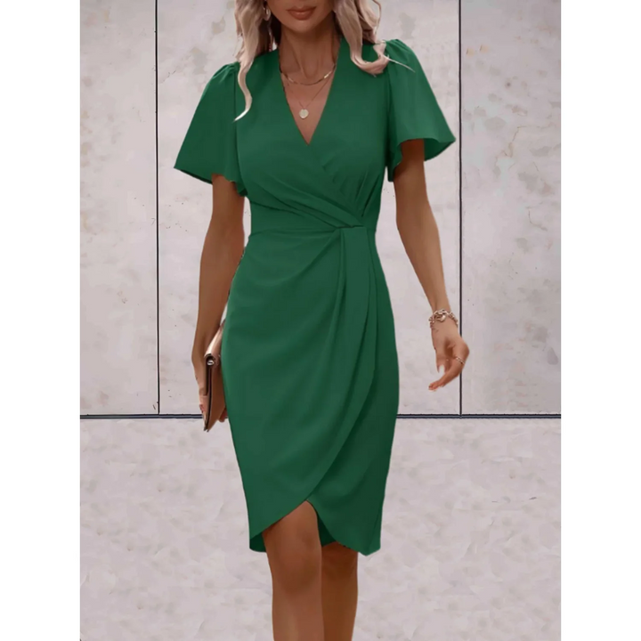 Robe femme portefeuille ajustable, col V et manches longues, parfaite pour occasions spéciales et cérémonies.