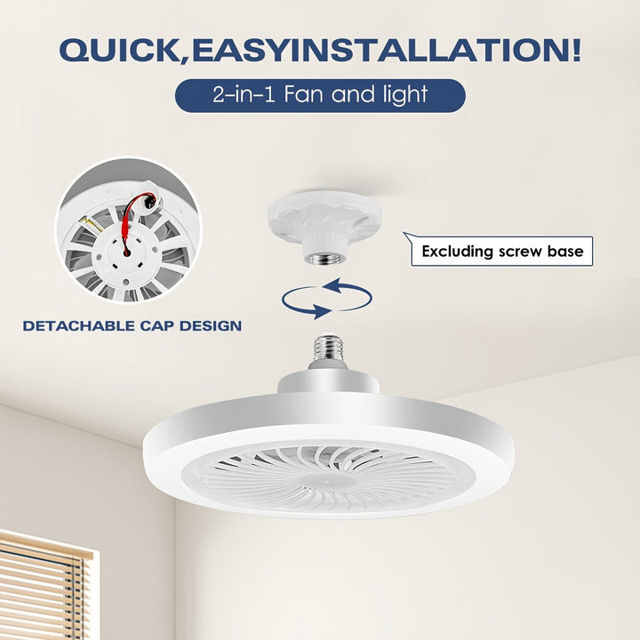 Lampe-ventilateur de plafond LED design moderne, silencieuse et dimmable.