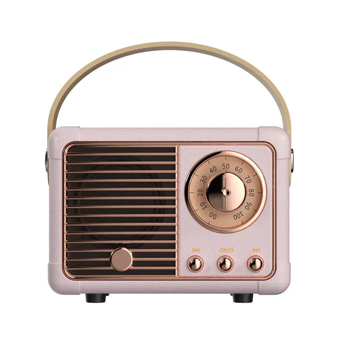 Haut-parleur Bluetooth compact rétro, offre un son stéréo puissant et une longue autonomie.