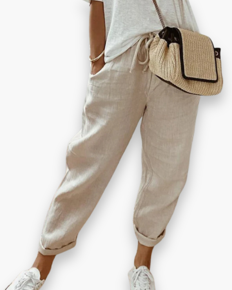 Pantalon ample fluide femme pour un style décontracté. Confortable, taille élastique, parfait été.