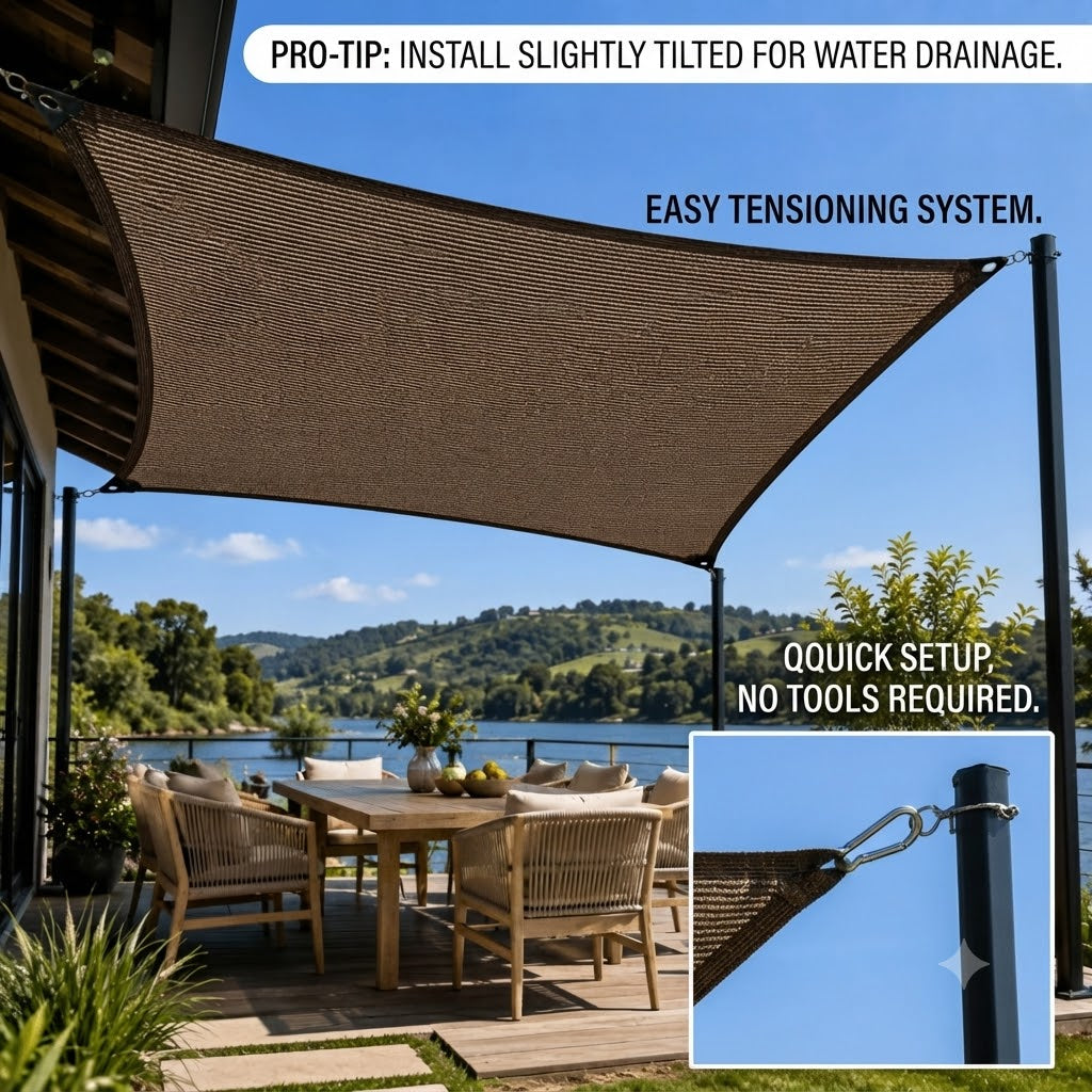 Filet d'ombrage HDPE haute protection UV pour extérieur. Idéal brise-soleil robuste jardin, balcon, terrasse.