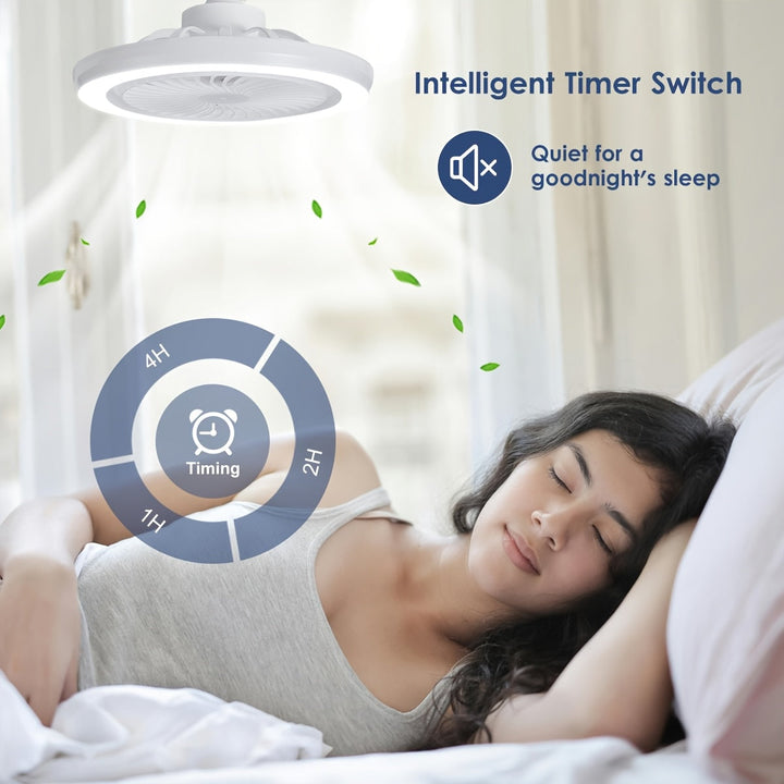 Lampe de plafond avec ventilateur silencieux pour chambre, éclairage LED réglable.