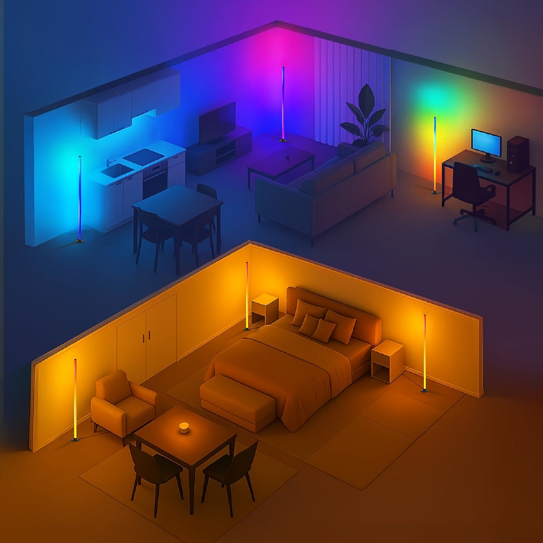Contrôlez votre lampadaire LED RGBIC noir 140 cm avec l'application ou la télécommande. Lumière sur mesure.
