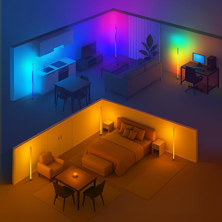 Contrôlez votre lampadaire LED RGBIC noir 140 cm avec l'application ou la télécommande. Lumière sur mesure.