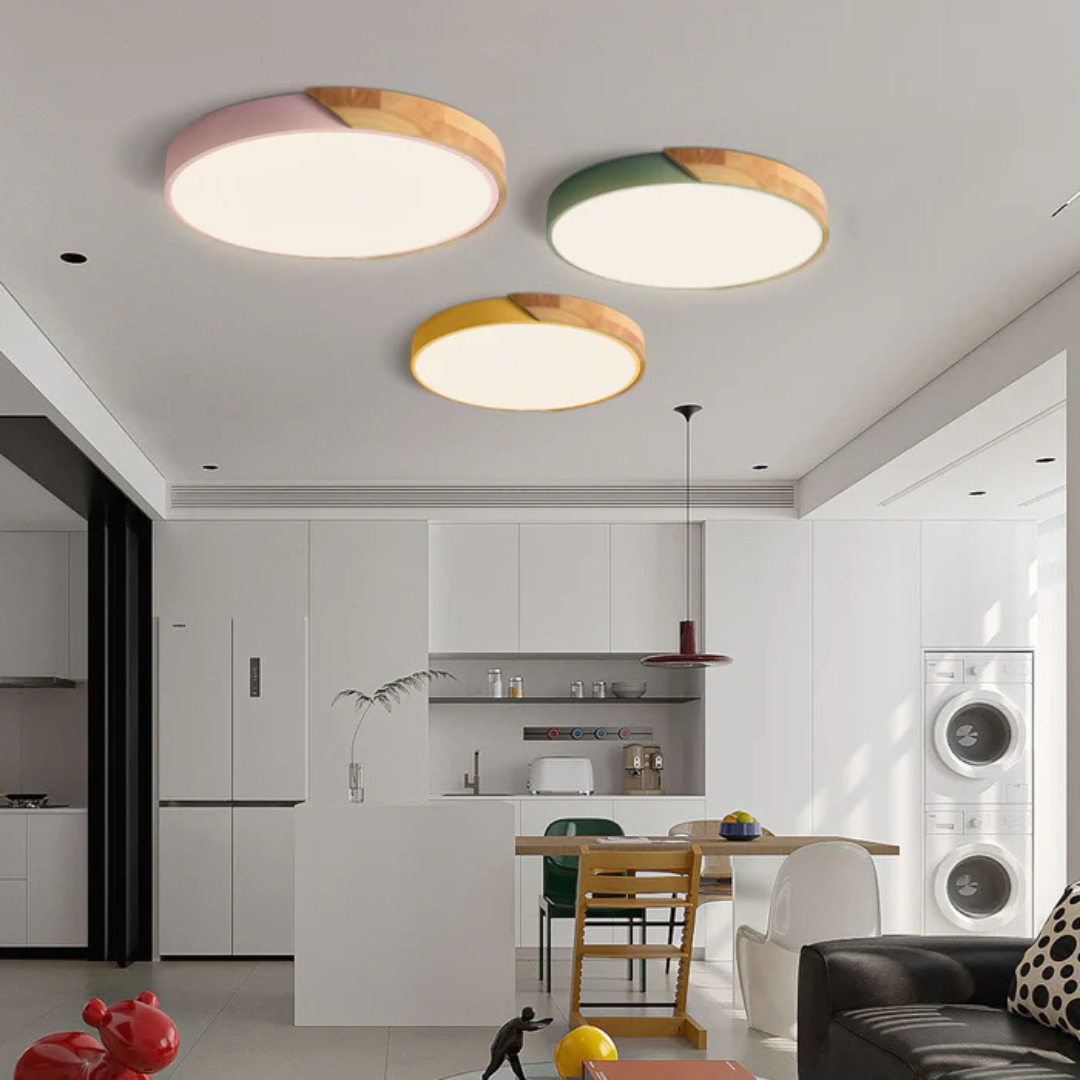 Plafonnier LED Delos Skandi, design scandinave moderne, éclairage chaleureux pour salon.
