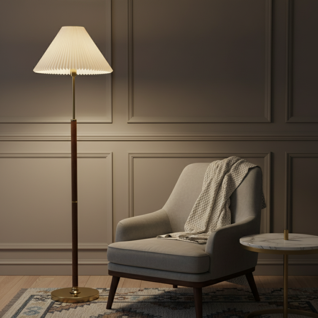 Luminaire élégant style Japandi. Lampe sur pied en papier de riz pour une ambiance chaleureuse et un décor moderne.