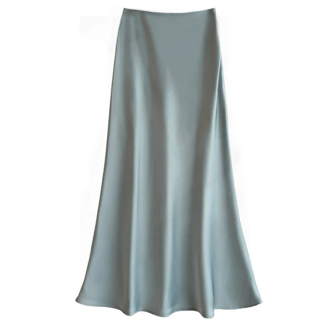 Jupe longue d'été fluide avec taille haute élastique, offrant confort et silhouette élégante aux femmes.