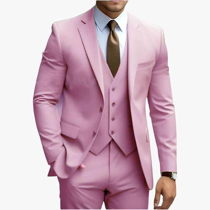 Costume homme classique 3 pièces, parfait pour les événements formels ou professionnels.