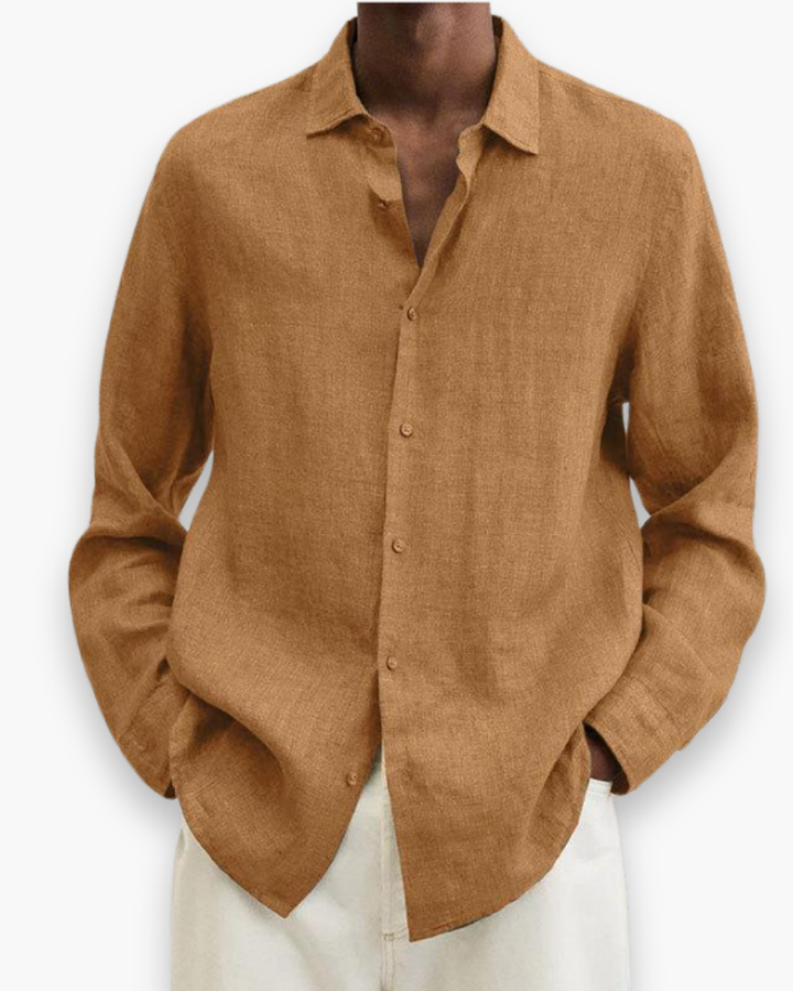 Chemise homme moderne, élégante et versatile. Look décontracté chic, idéale pour le bureau, sorties et printemps.