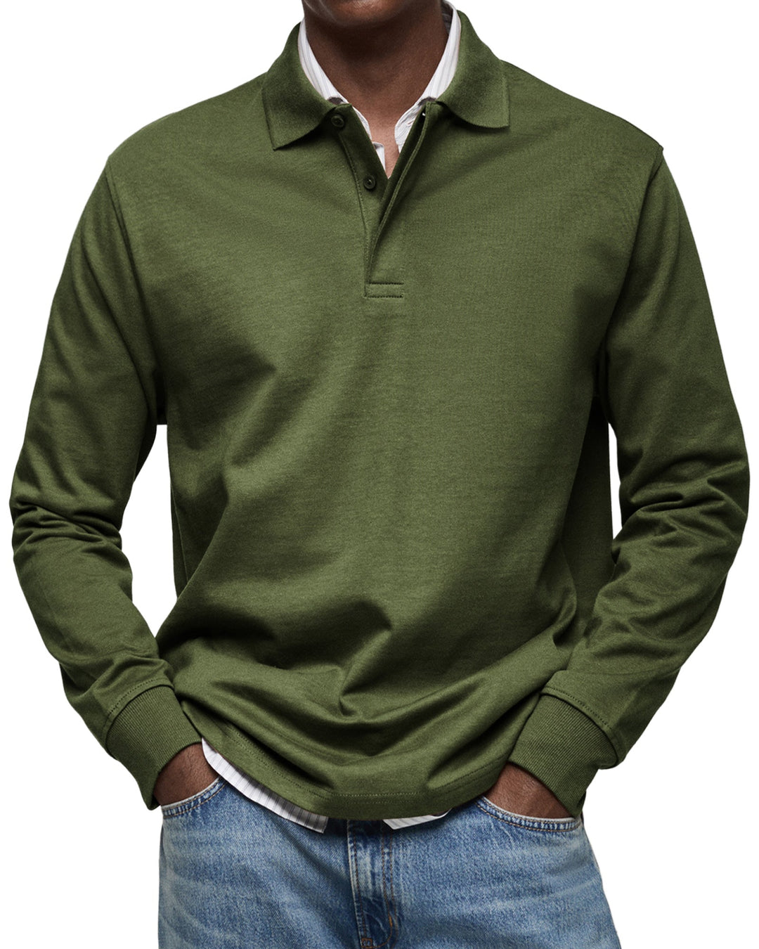 Chemise polo homme décontractée à manches longues, col boutonné, offrant élégance et confort pour le quotidien.