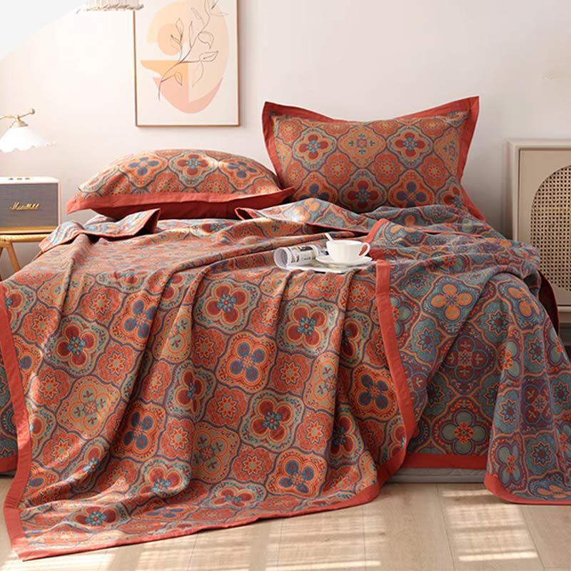Décoration de chambre bohème avec couette réversible motifs mandala, apportant style et confort à votre lit.