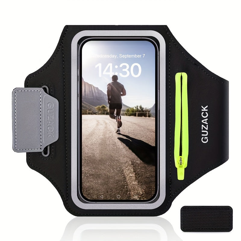 Brassard de course réglable pour smartphone, idéal pour le sport, la randonnée et l'entraînement. Noir élégant.