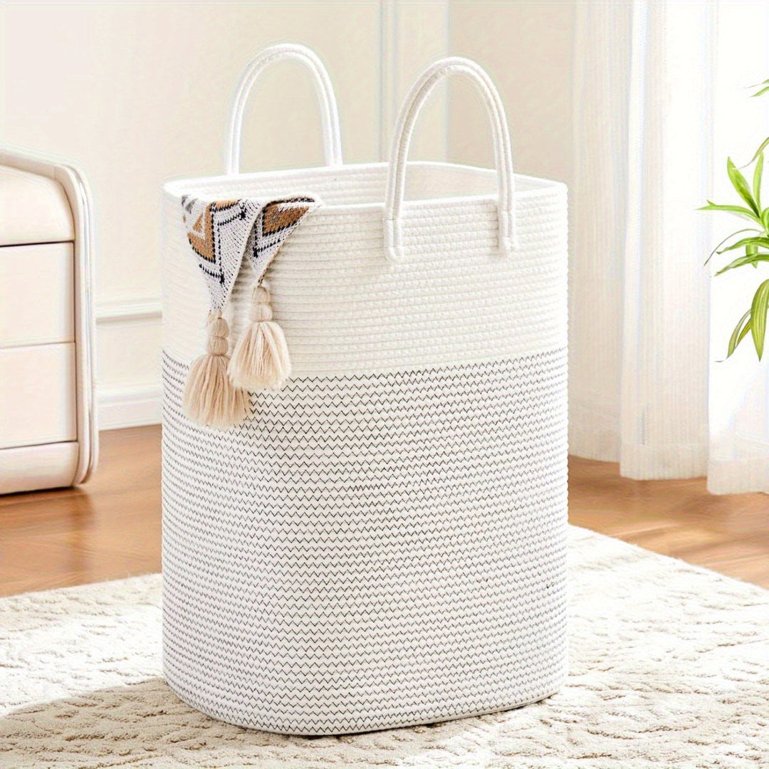 Panier à linge tressé grand format, idéal pour la salle de bain, chambre ou buanderie. Rangement durable.
