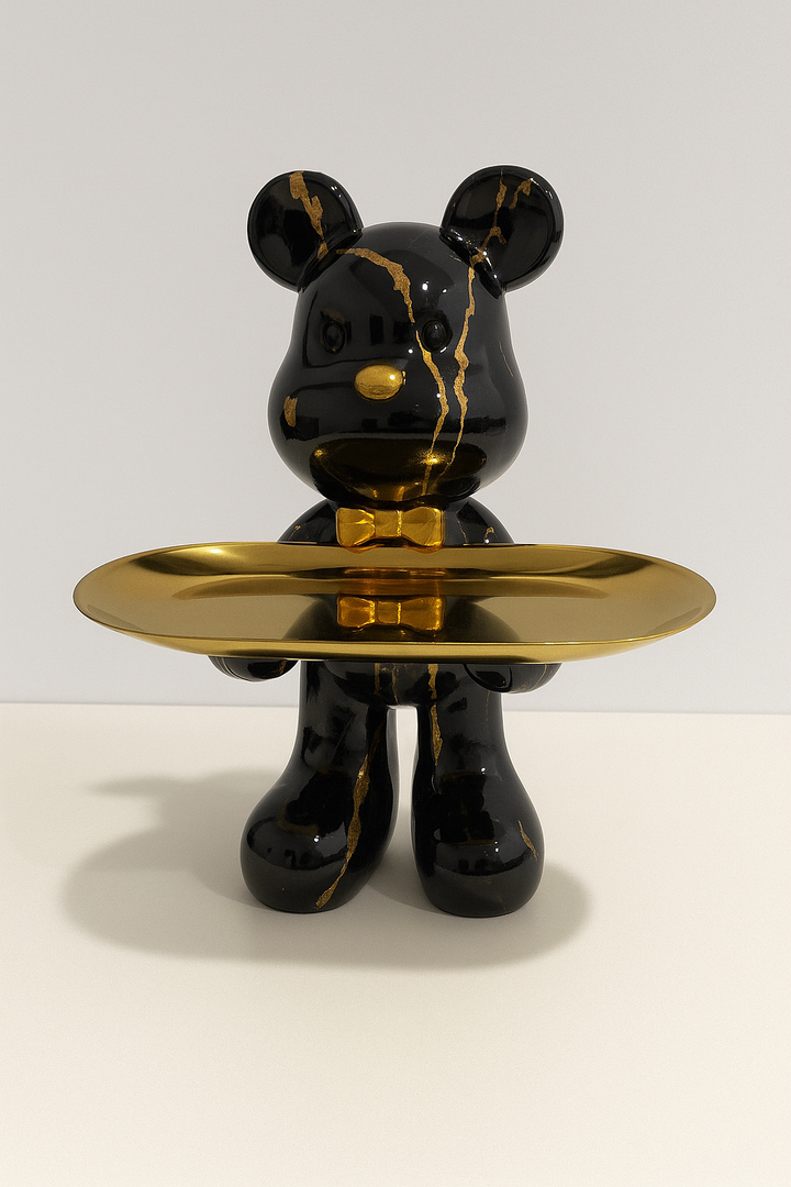 Décoration d'intérieur: figurine d'ours en résine tenant un plateau pratique pour un rangement discret.