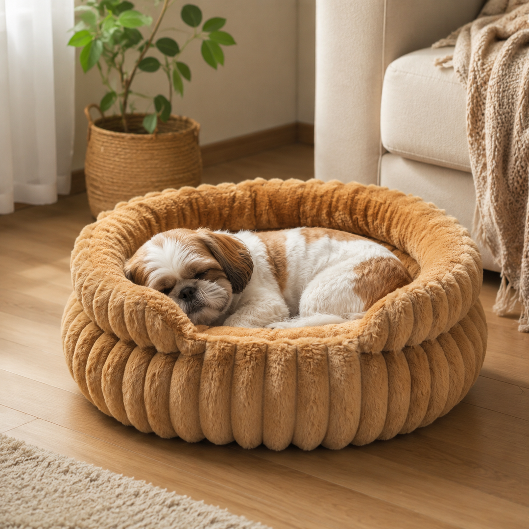 Lit rond rembourré pour chien, douillet et confortable, idéal pour le repos et la détente de votre compagnon.
