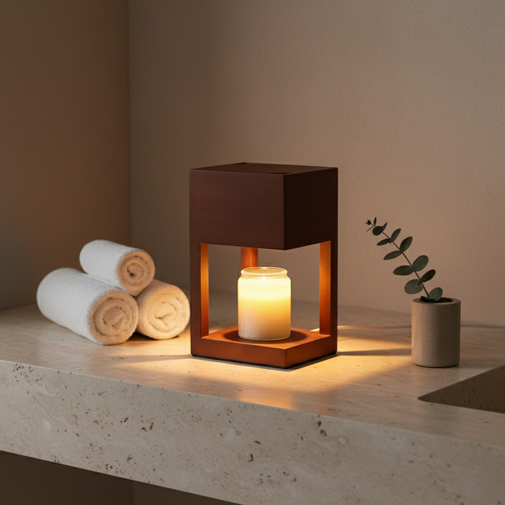 Lampe de table style scandinave, réchauffe-bougie élégant pour une décoration intérieure moderne.
