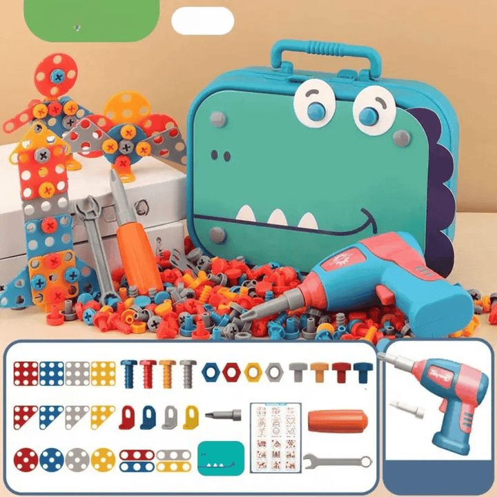 Jouet Montessori STEM avec perceuse et vis, favorise le développement cognitif et moteur de l'enfant.
