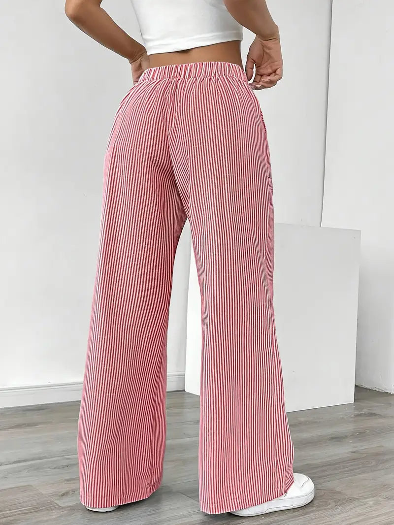 Pantalon large femme, élégant motif rayé, doux et respirant.