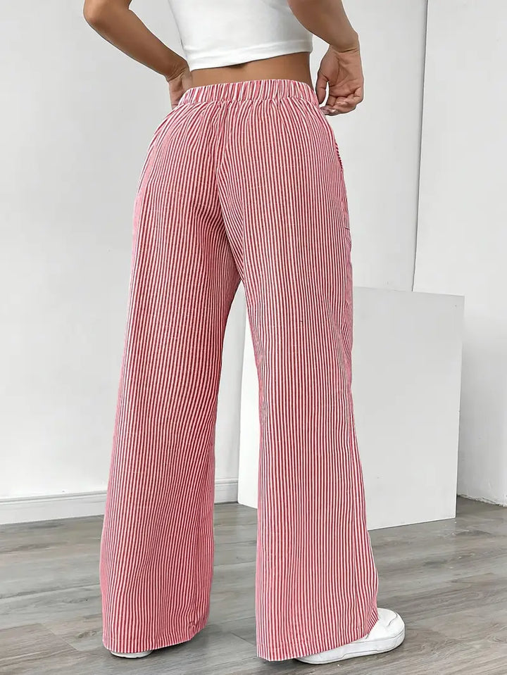 Pantalon large femme, élégant motif rayé, doux et respirant.