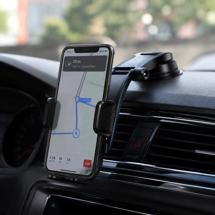 Support voiture universel pour téléphone portable. Compatible avec tous les smartphones, facile à installer.