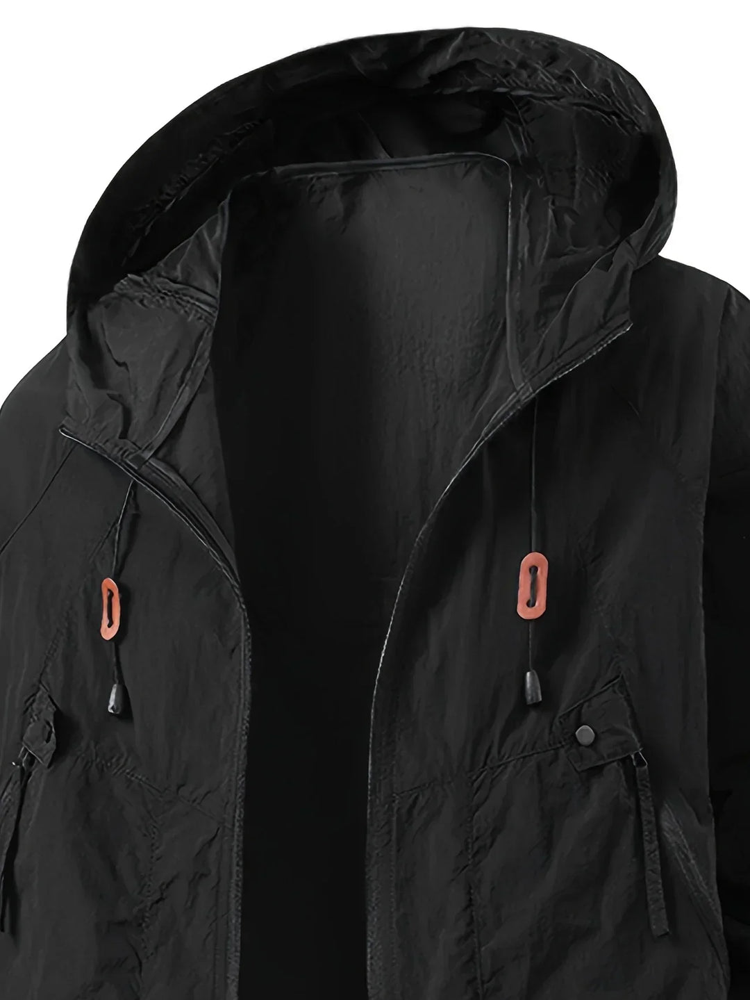 Veste à capuche sportive pour activités extérieures, protection et liberté de mouvement.