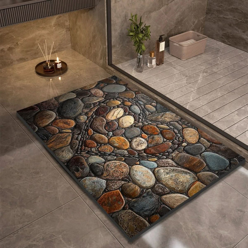 Tapis de bain en terre de diatomée gris, séchage rapide et ultra absorbant pour salle de bain hygiénique.