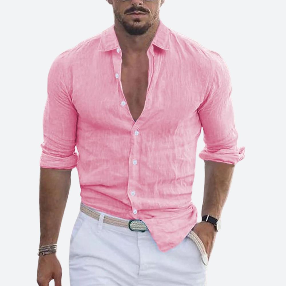 Chemise homme polyvalente, décontractée et chic, col rabattu, idéale pour l'été et la mode masculine confortable.