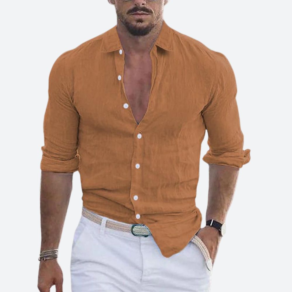 Élégante chemise homme décontractée, col rabattu, parfaite pour un style estival et un confort décontracté.