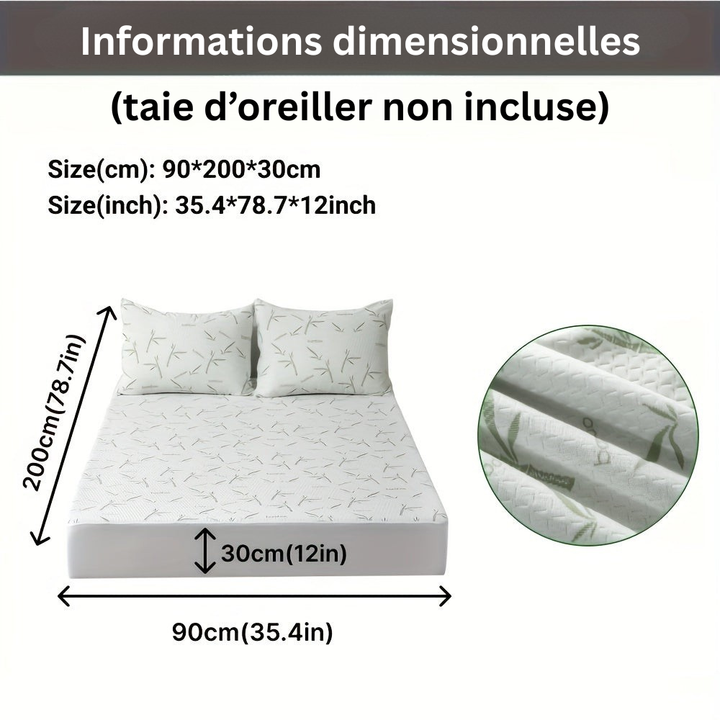 Housse de matelas BambooCool respirante, garantissant fraîcheur et protection anti-acariens.