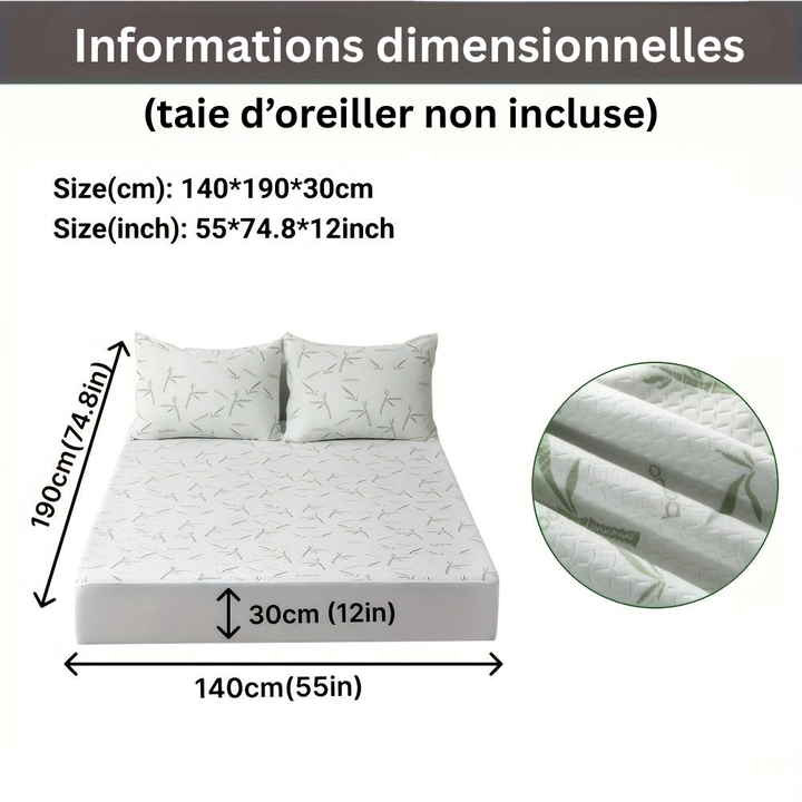 Confort et fraîcheur : protège-matelas BambooCool respirant. Facile d'entretien.