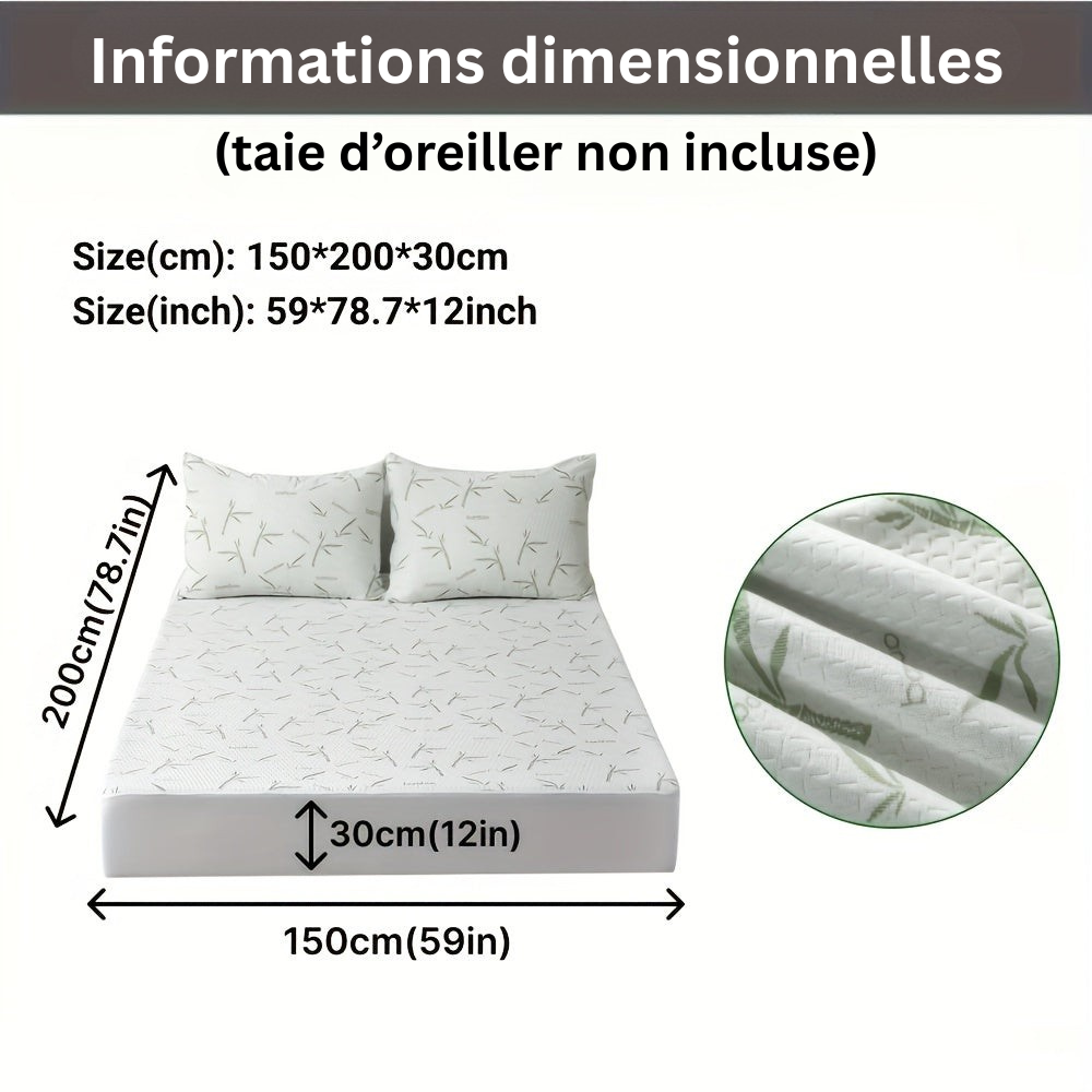 Protège-matelas en bambou, respirant, rafraîchissant, idéal pour une literie saine.