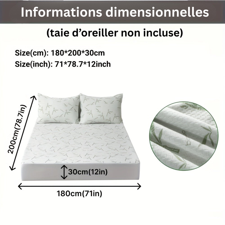 Literie de qualité : protège-matelas BambooCool, rafraîchissant et anti-acariens.