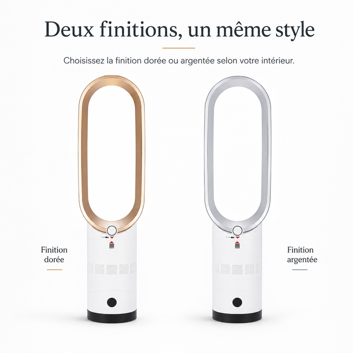 Ventilateur tour LED design, avec chauffage, rafraîchissement et oscillation pour intérieur moderne.