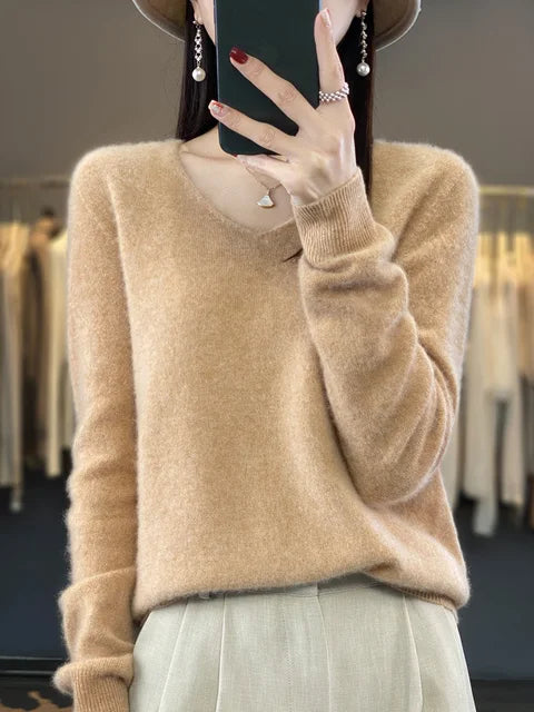 Pull femme décontracté chic, manches longues en tricot, adaptable pour toutes les saisons.