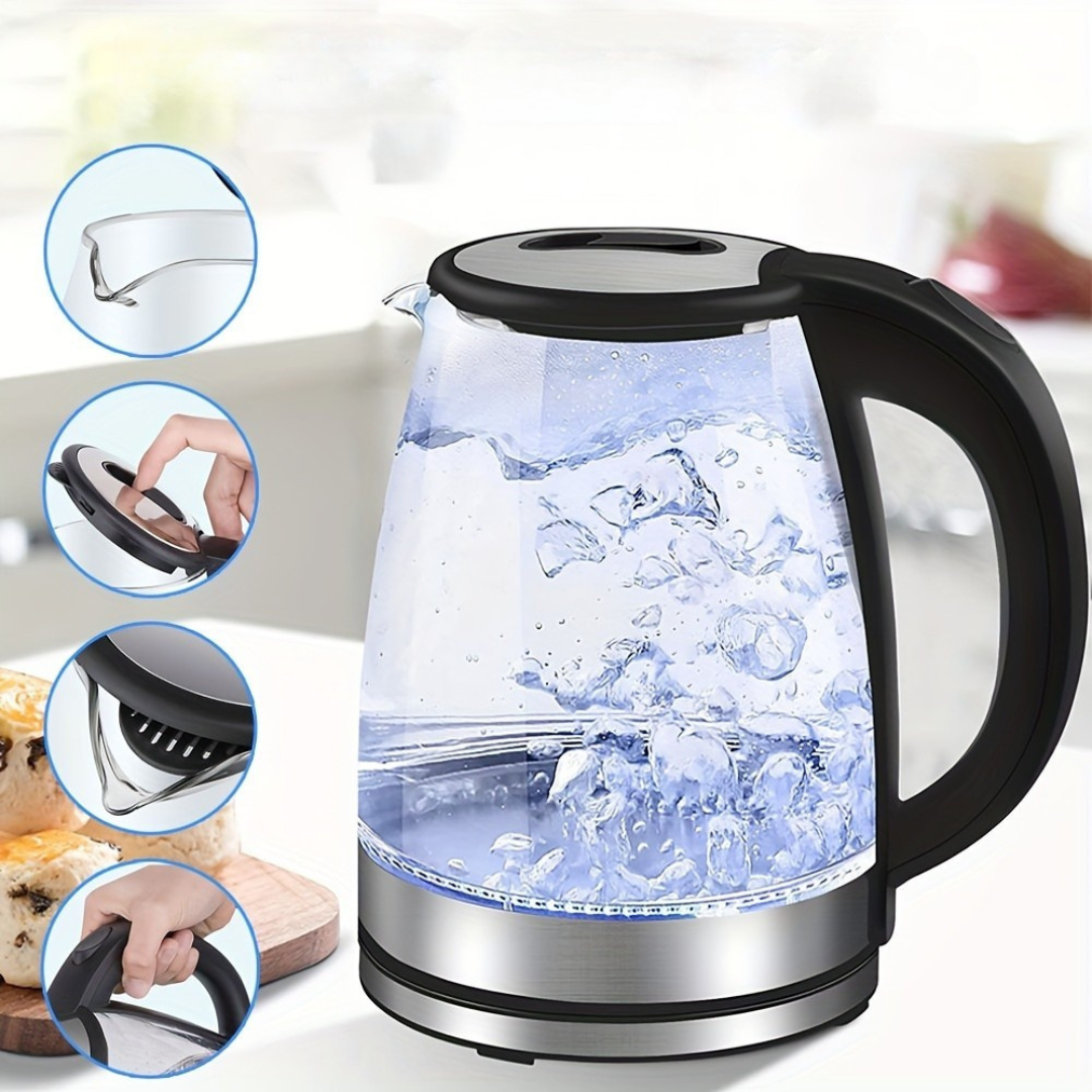 Bouilloire électrique AquaElegance en verre lumineuse 2L pour une ébullition rapide et sûre.