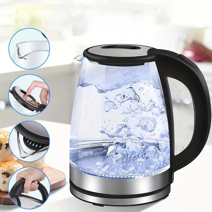Bouilloire électrique AquaElegance en verre lumineuse 2L pour une ébullition rapide et sûre.