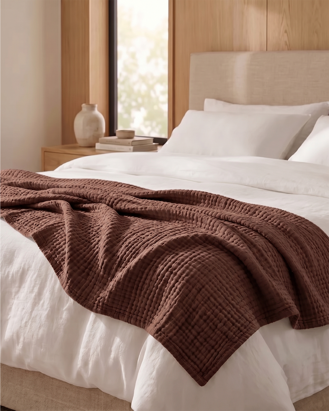 Jeté de canapé en coton, confortable et respirant, idéal pour un décor naturel et chic.