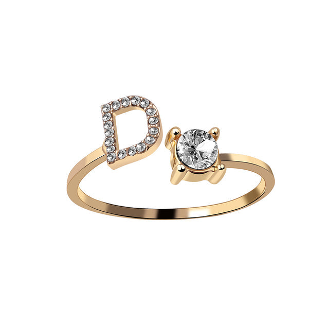 Bague initiale ajustable en or, bijou personnalisé pour femme.