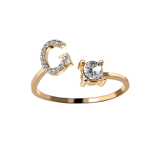 Bague zircon initiale ajustable, bijou personnalisé, cadeau femme.