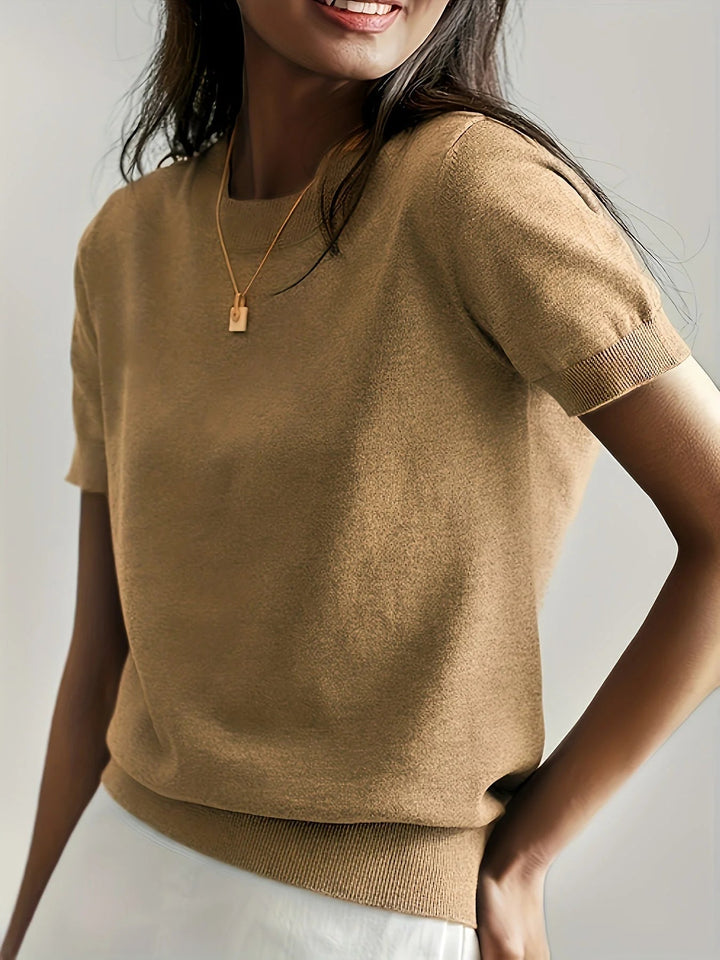 Pull de printemps décontracté pour femme, manches courtes confortables, idéal pour le quotidien léger.
