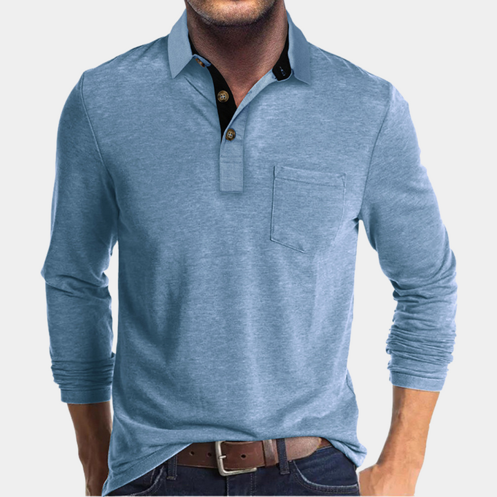 Polo homme élégant à manches longues, idéal pour l'automne. Confort raffiné et style décontracté chic.