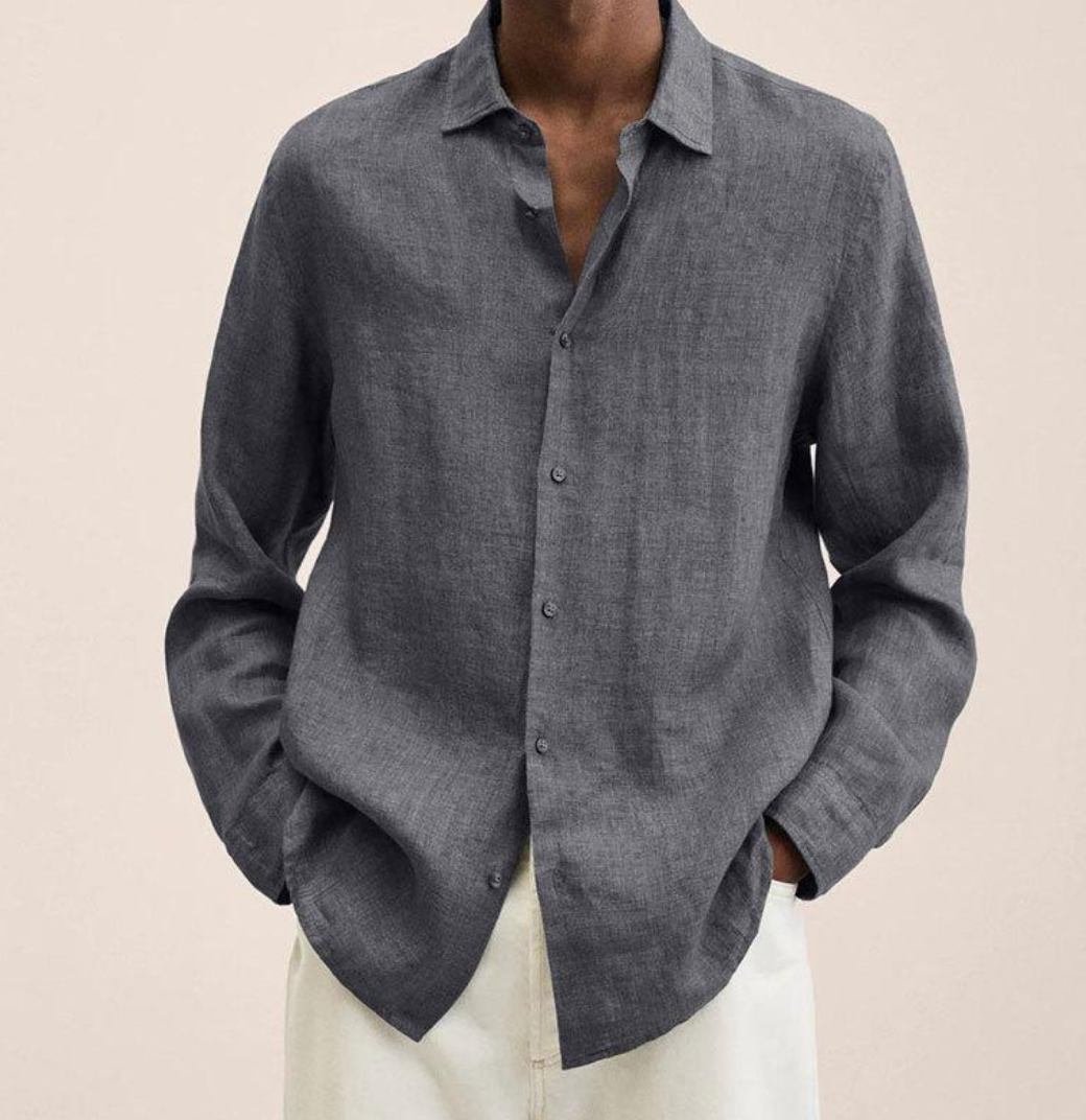 Chemise décontractée en lin homme, parfaite pour un style estival relax et chic.