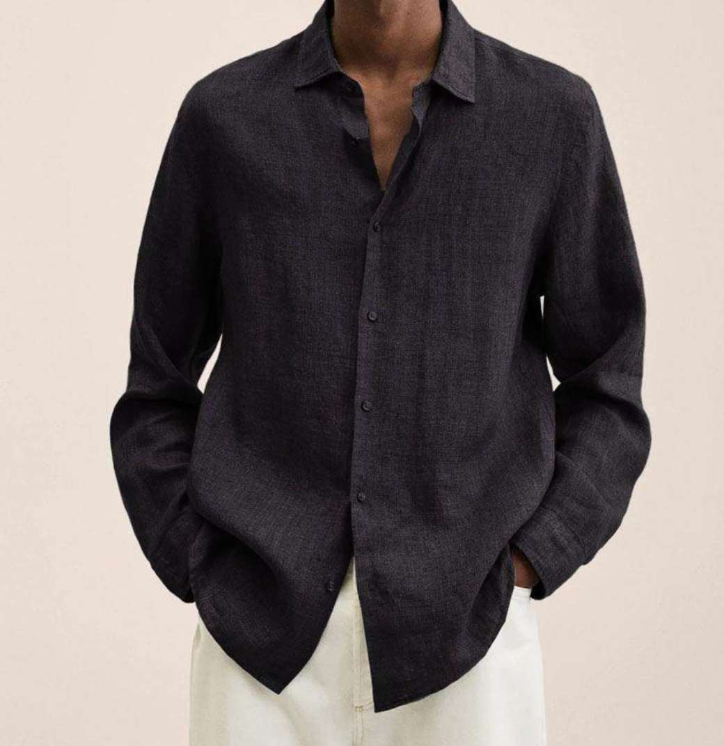 Chemise homme en lin respirant, confortable pour l'été et les loisirs.