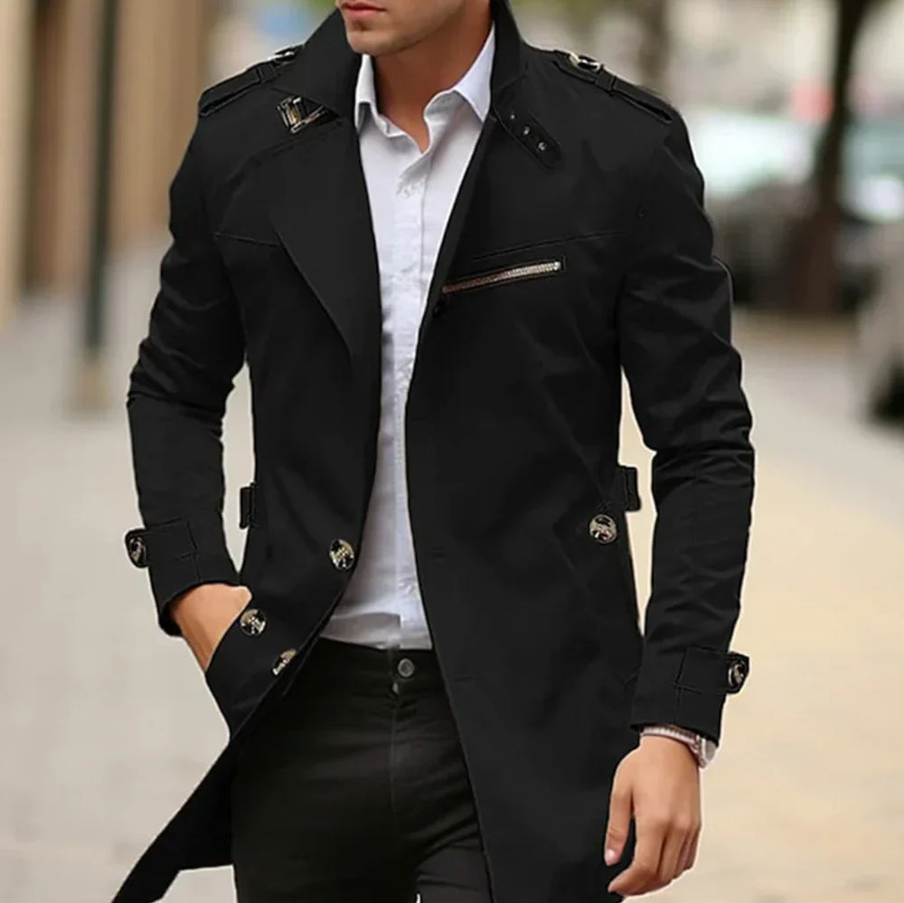 Veste trench homme Nelio pour automne, mode masculine urbaine chic et confortable. Silhouette élégante.