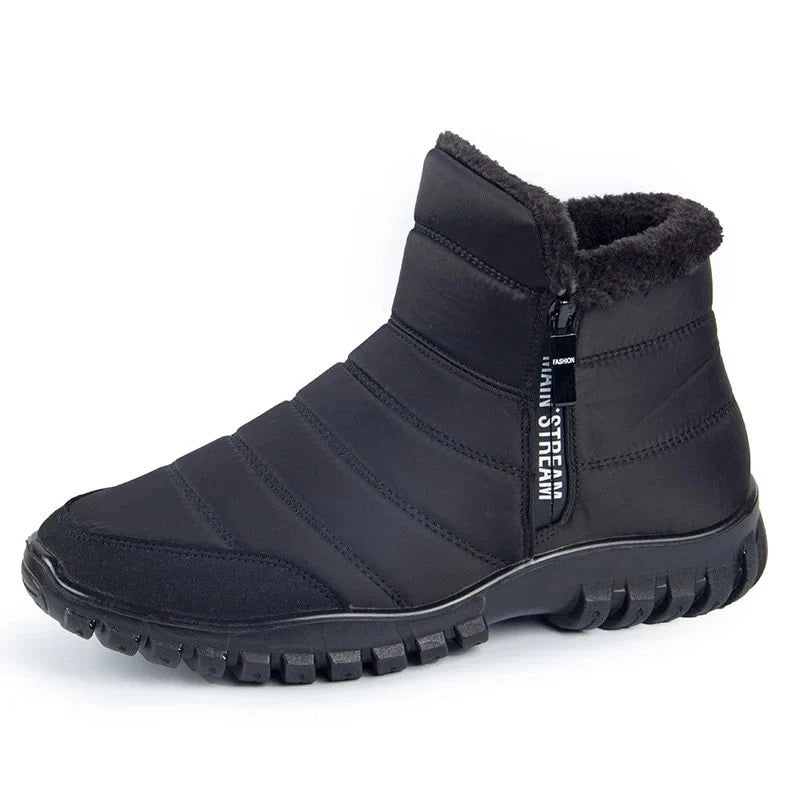 Bottes homme robustes et imperméables, idéales pour la neige et le froid hivernal, confortables et pratiques.