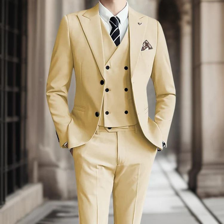 Costume de mariage homme 3 pièces couleur champagne, très élégant, parfait pour le marié ou invités de soirée.