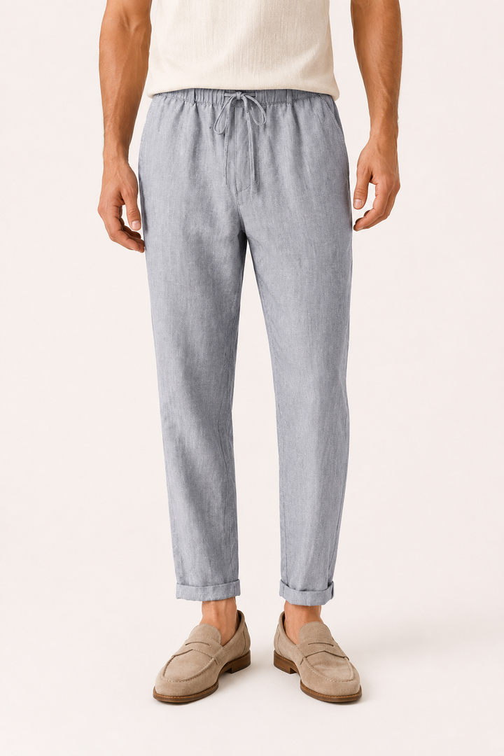 Pantalon homme décontracté été. Taille élastique, coupe droite confortable et légère.