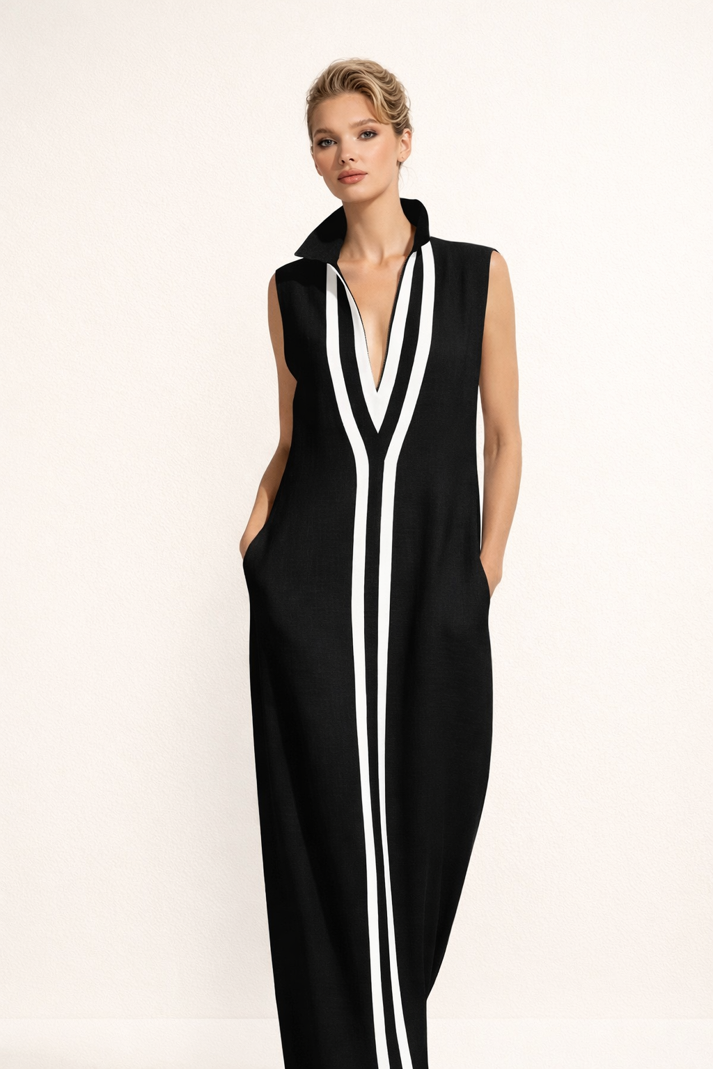 Robe longue femme fluide et confortable, parfaite pour les journées d'été décontractées, avec un joli décolleté V.